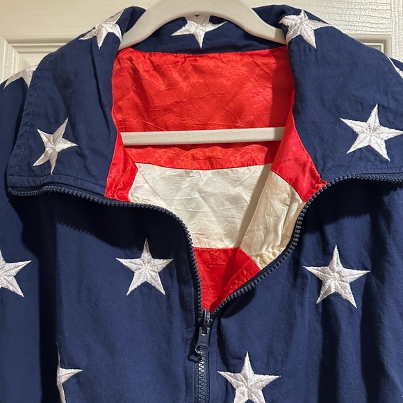 Vintage Reversible American Flag Zip Up Bomber Jacket Lew Magram NY Men’s L - Picture 3 of 11